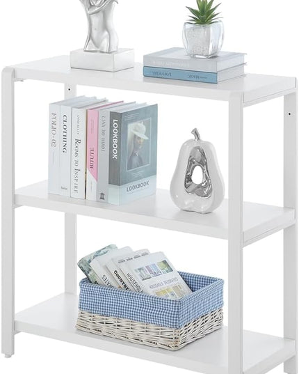 3-tier Bookshelf and Bookcase, Rustic Wood and Metal Book Shelves, Industrial Shelving Unit for Living Room Bedroom, White Oak - LeafyLoom