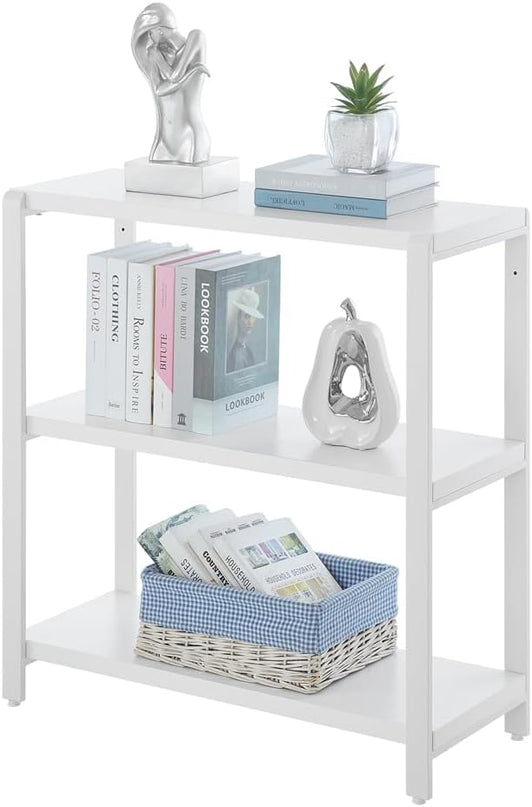 3-tier Bookshelf and Bookcase, Rustic Wood and Metal Book Shelves, Industrial Shelving Unit for Living Room Bedroom, White Oak - LeafyLoom