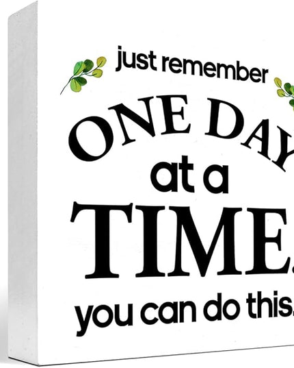 Just Remember One Day at a Time You can Do This Wood Block Sign Desk Decor,Motivational Reminder Wooden Box Plaque Sign Desk Decor for Home Office Workplace Shelf Table Decorations - LeafyLoom