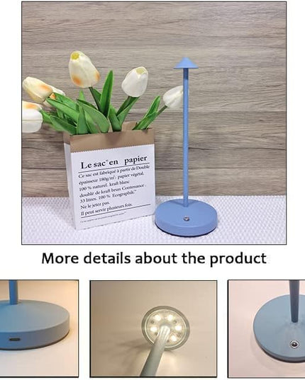 Cordless Table Lamps,Rechargeable Led Touch Bar Lamp,Portable Battery Desk Lamp,Brightness Dimmable Small Table Lamps,Minimalist Design,for Living Room/Restaurant/Couple Dinner/(Blue) - LeafyLoom