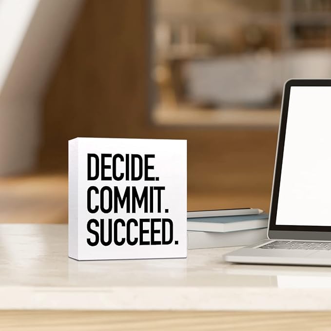 Decide Commit Succeed Wooden Sign Desk Decor,Motivational Fitness Gym Workout Quote Wood Block Sign Desk Decorations for Home Gym Office Desk Shelf Table Decor - LeafyLoom