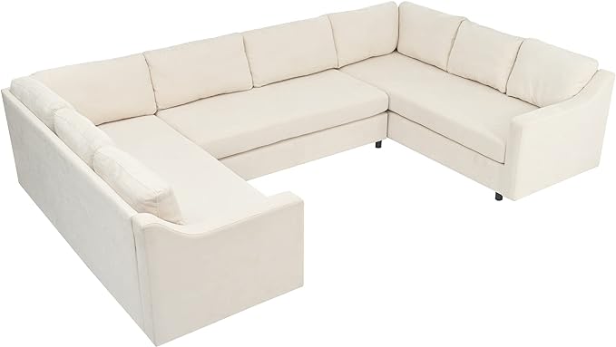 Modern U Shaped, Oversized 3 Piece Modular Sectional 6-8 Persons,Living Room Thick Seat and Back Cushions,Sofas & Couches for Apartment,Office,Gray, Beige-B - LeafyLoom