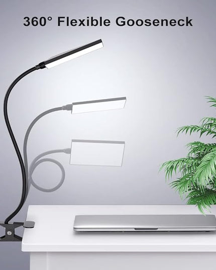 LED Desk Lamp with Clamp for Home Office, Dimmable Clip on Desk Light with USB Port, 3 Color Modes 11 Brightness Flexible Gooseneck Reading Lamp for Studying Working, Black - LeafyLoom