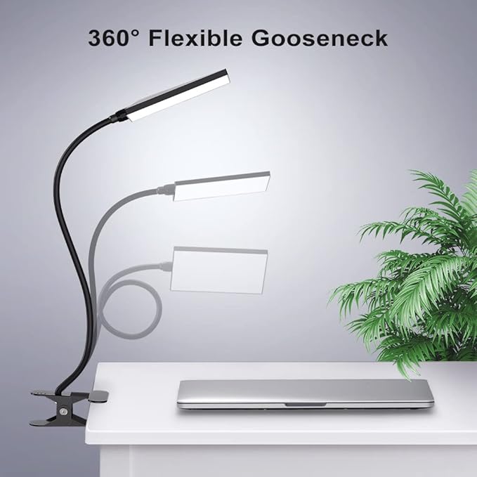 LED Desk Lamp with Clamp for Home Office, Dimmable Clip on Desk Light with USB Port, 3 Color Modes 11 Brightness Flexible Gooseneck Reading Lamp for Studying Working, Black - LeafyLoom