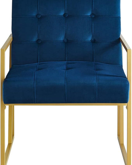 24KF Modern Navy Velvet Button Tufted Accent Chair with Golden Metal Stand, Decorative Furniture Chairs for Living Room Bedroom - Navy - LeafyLoom