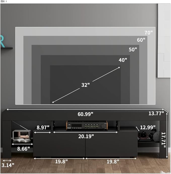 YESHOMY Modern LED TV Stand for Televisions up to 70 Inch with Glass Shelves and Drawer, Gaming Entertainment Center with Multiple Dynamic RGB Modes, for Livingroom, Bedroom, 60 Inch, Black - LeafyLoom