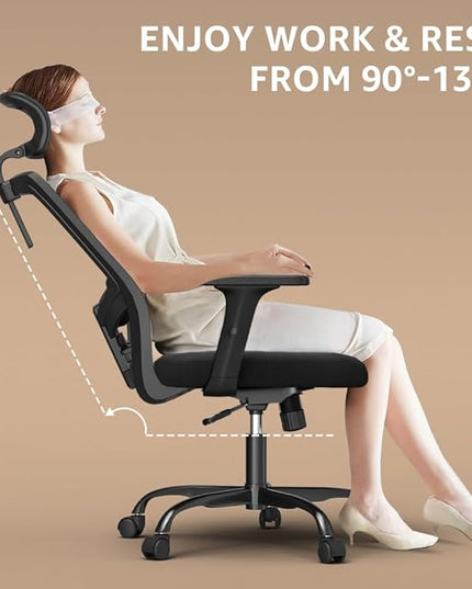 Ergonomic Office Chair, Large Tall Office Chair High Back, Adjustable Headrest with 2D Armrest, Lumbar Support, Swivel Computer Task Chair for Office, Tilt Function - LeafyLoom