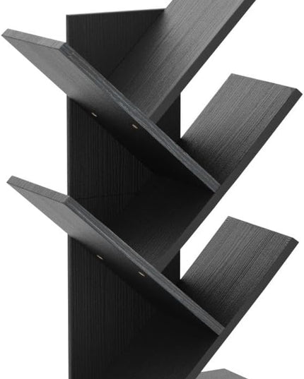 Hoctieon 4 Tier Tree Bookshelf, 4 Shelf Bookcase, Free Standing Tree Bookcase, Display Floor Standing Shelf for Books, Book Organizer Shelves for Home Office, Living Room, Bedroom, Black - LeafyLoom