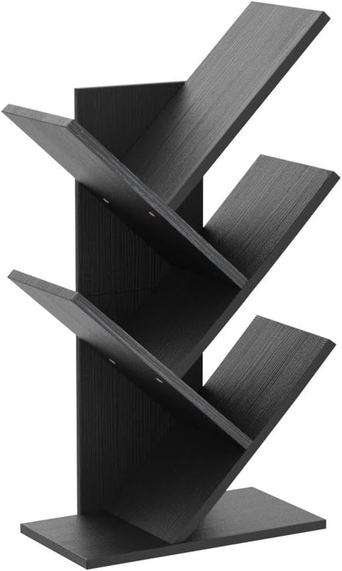 Hoctieon 4 Tier Tree Bookshelf, 4 Shelf Bookcase, Free Standing Tree Bookcase, Display Floor Standing Shelf for Books, Book Organizer Shelves for Home Office, Living Room, Bedroom, Black - LeafyLoom