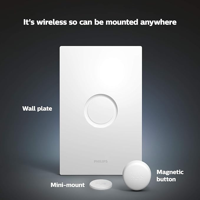 Philips Hue Wireless Smart Light Switch Button, White - 1 Pack - Portable and Battery Powered - Smart Home Control - Requires Hue Bridge - Easy, No-Wire Installation Philips