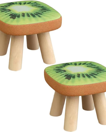 2Pcs Solid Wood Stool Home Square Low Stool Cute Children's Sofa Stool Chair Fashion Cartoon Creative Small Stool for Kids and Adult, Changing Stool Coffee Table Stool, Bear 330lb (Kiwi) - LeafyLoom