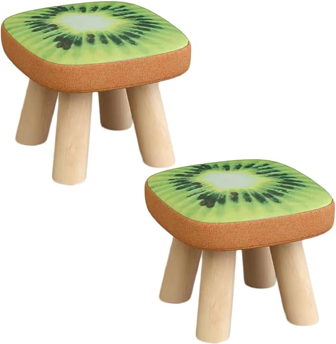 2Pcs Solid Wood Stool Home Square Low Stool Cute Children's Sofa Stool Chair Fashion Cartoon Creative Small Stool for Kids and Adult, Changing Stool Coffee Table Stool, Bear 330lb (Kiwi) - LeafyLoom