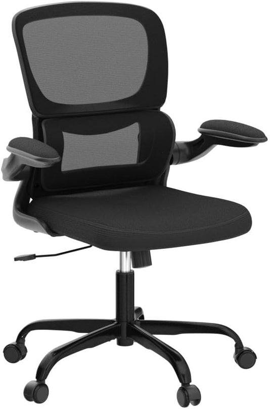 Office Chair, Ergonomic Desk Chair with Lumbar Support and Adjustable Armrests, Comfy Desk Chair Breathable Mesh Mid Back Computer Chair, Reclining Office Chair for Home Office - Black - LeafyLoom