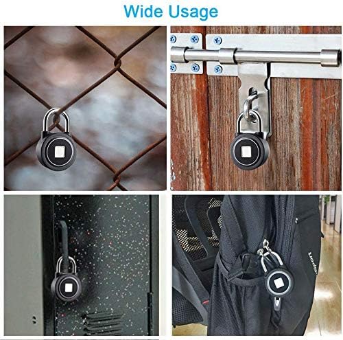 Fingerprint Padlock, Bluetooth Lock, Mobile APP, MEGAFEIS Smart Padlock with Keyless Biometric, Water Resistant, Suitable for Gym, Sports, Bike, School, Fence and Storage(Black) MEGAFEIS
