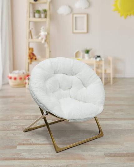 Milliard Mini Cozy Chair for Kids, Sensory Faux Fur Folding Saucer Chair for Toddlers, White - LeafyLoom