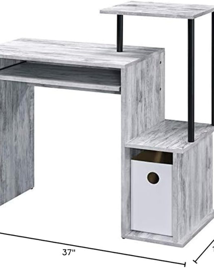 Acme Lyphre Wooden Top Computer Desk in Antique White and Black - LeafyLoom
