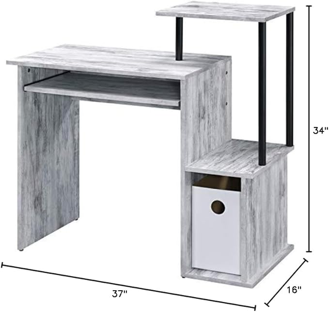 Acme Lyphre Wooden Top Computer Desk in Antique White and Black - LeafyLoom