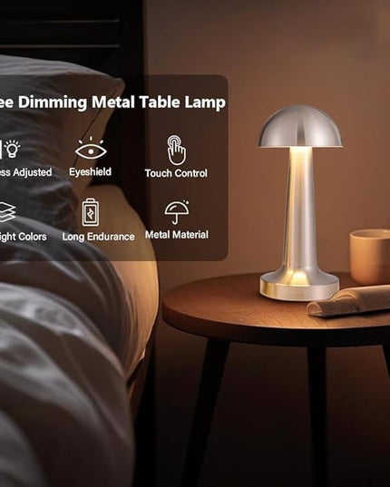 Portable LED Table Lamp, 3-Levels Brightness Metal Desk Lamp, 3 Color Touch Control Rechargeable Lamp, Night Light, Bedside Lamp,Dining Room Lamp (Silver) - LeafyLoom