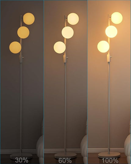 Lightdot Dimmable (Brightness Adjustable) Globe Floor Lamp, White Pole Standing Lamps with 3PCS 3000K G9 Bulbs, Mid Century Modern Floor Lamp for Living Room - LeafyLoom