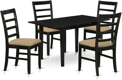 East West Furniture NOPF5-BLK-C 5 Piece Dining Room Furniture Set Includes a Rectangle Kitchen Table with Butterfly Leaf and 4 Linen Fabric Upholstered Chairs, 32x54 Inch, Black - LeafyLoom
