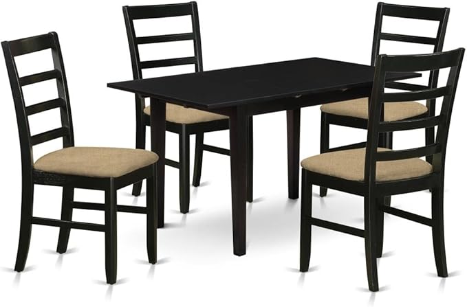East West Furniture NOPF5-BLK-C 5 Piece Dining Room Furniture Set Includes a Rectangle Kitchen Table with Butterfly Leaf and 4 Linen Fabric Upholstered Chairs, 32x54 Inch, Black - LeafyLoom