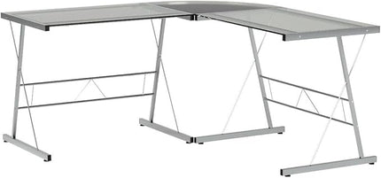 Flash Furniture Ginny L-Shaped Desk 83.5" Computer Corner Desk, Gaming Corner Desk, Home Office Corner Desk, Gaming Desk, Space Saving, Easy to Assemble, Clear - LeafyLoom