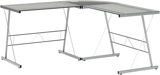 Flash Furniture Ginny L-Shaped Desk 83.5" Computer Corner Desk, Gaming Corner Desk, Home Office Corner Desk, Gaming Desk, Space Saving, Easy to Assemble, Clear - LeafyLoom