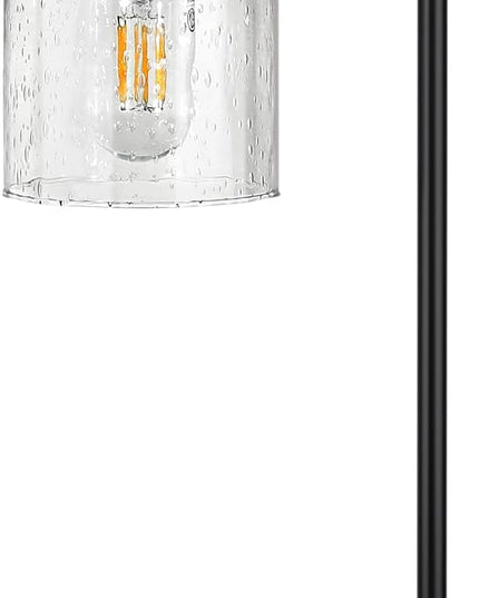 Industrial Bedside Table Lamp for Bedroom - Nightstand Lamps with USB C Charging Port, Fully Dimmable Black Ports and Outlets, Small Desk Glass Shade Office Living Room - LeafyLoom