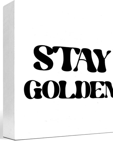 Stay Golden Wood Block Sign Desk Decor,Rustic Positive Wooden Box Plaque Sign Desk Decor for Home Girls Room Office Shelf Table Decor Decorations - LeafyLoom
