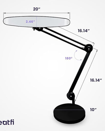 Neatfi XL 2,200 Lumens LED Task Lamp, 24W Super Bright Desk Lamp, 117 Pcs SMD LED, 4 Level Brightness, Dimmable, Task LED Light for Home, Office, Workbench (Non-CCT with Base, Black) - LeafyLoom