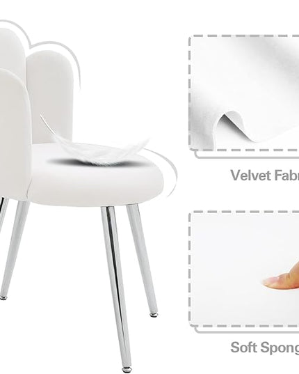 Vanity Chair for Makeup Room - Midcentury Modern Accent Chair for Living Room Bedroom, Velvet Chair with Back Support and Metal Legs (White) - LeafyLoom