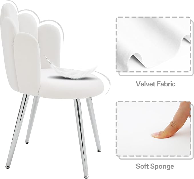 Vanity Chair for Makeup Room - Midcentury Modern Accent Chair for Living Room Bedroom, Velvet Chair with Back Support and Metal Legs (White) - LeafyLoom
