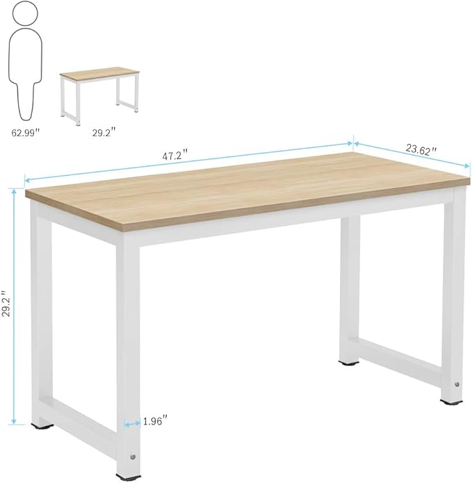 Tribesigns Computer Desk, 47 inch Modern Simple Office Desk Computer Table Study Writing Desk for Home Office, Light Walnut - LeafyLoom
