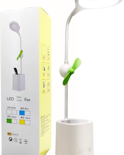 Led Desk Lamps, Small Cute Desk Lamp with 3 Lighting Modes, Modern Desk Ring Night Light with Pen Holder and Green Mini Fan for Home Office Bedroom - LeafyLoom