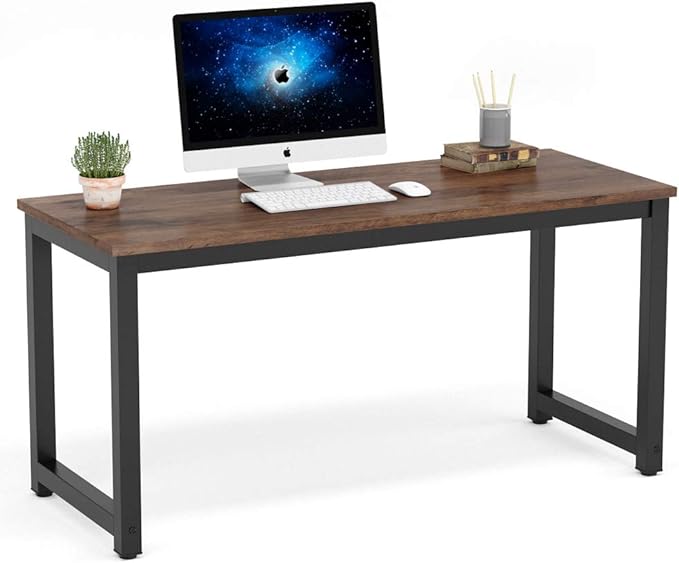 Tribesigns Computer Desk, 55 inch Large Office Desk Computer Table Study Writing Desk Workstation for Home Office, Rustic Brown - LeafyLoom