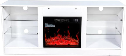 Fireplace TV Stand with LED Lights,Entertainment Center for TVs UP to 65" Televisions,Modern TV Console with Electric Fireplace for Living Room Bedroom - LeafyLoom