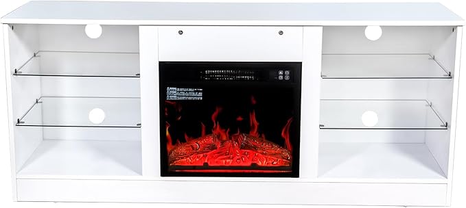 Fireplace TV Stand with LED Lights,Entertainment Center for TVs UP to 65" Televisions,Modern TV Console with Electric Fireplace for Living Room Bedroom - LeafyLoom