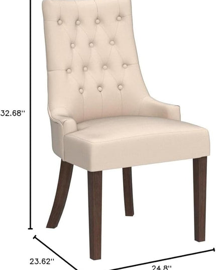 COLAMY Wingback Upholstered Dining Chairs Set of 6, Fabric Side Dining Room Chairs with Tufted Button, Living Room Chairs for Home Kitchen- Beige - LeafyLoom