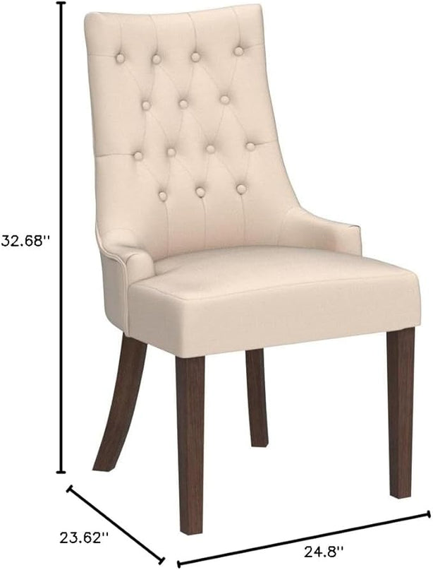COLAMY Wingback Upholstered Dining Chairs Set of 6, Fabric Side Dining Room Chairs with Tufted Button, Living Room Chairs for Home Kitchen- Beige - LeafyLoom