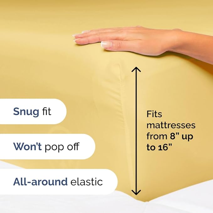 Twin Size 3 Piece Sheet Set - Comfy Breathable & Cooling Sheets - Hotel Luxury Bed Sheets for Women & Men - Deep Pockets, Easy-Fit, Extra Soft & Wrinkle Free Sheets - Yellow Oeko-Tex Bed Sheet Set - LeafyLoom