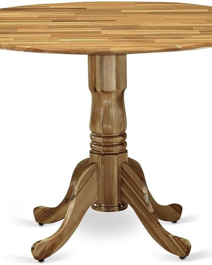 East West Furniture Dublin Kitchen Dining Round Wooden Table Top with Dropleaf & Pedestal Base, 42x42 Inch, Natural - LeafyLoom