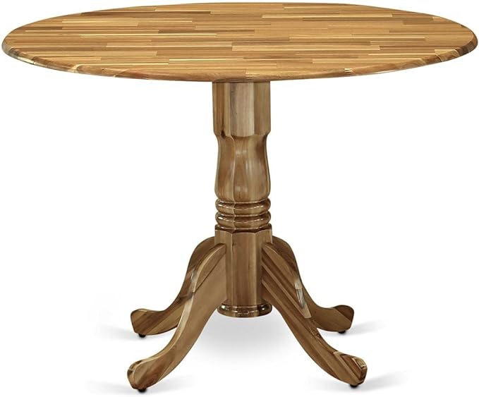 East West Furniture Dublin Kitchen Dining Round Wooden Table Top with Dropleaf & Pedestal Base, 42x42 Inch, Natural - LeafyLoom
