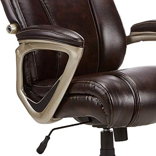 Amazon Basics Big & Tall Executive Computer Desk Chair With Lumbar Support, Adjustable Height and Tilt, 350 Lb Capacity, Brown With Pewter Finish, 28.5" D x 30.25" W x 47.9" H - LeafyLoom