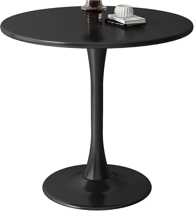 31.5 inch Black Round Table Modern Dining Table Tulip Round Kitchen Table Mid Century Coffee Table for Living Room - LeafyLoom
