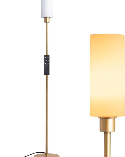 EDISHINE LED Corner Floor Lamp with Glass Lampshade, Modern Dimmable Lamp with Remote, 5 CCT, 65" Tall Standing Light for Living Room, Bedroom, Office, Bulb Included (Gold) - LeafyLoom