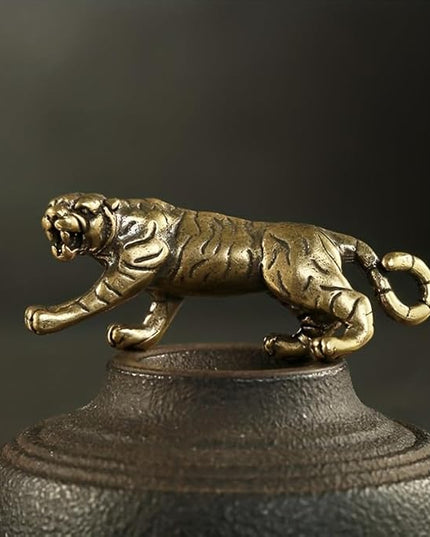 Solid Brass Little Tiger Statue - Vintage Decor Piece for Desk or Shelf for Wildlife Enthusiasts(Little Tiger) - LeafyLoom