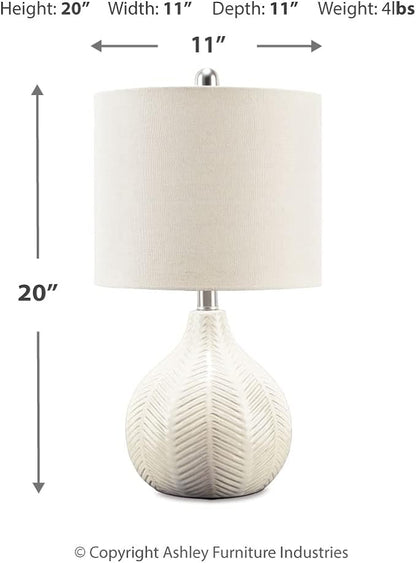 Signature Design by Ashley Rainermen 20" Modern Herringbone Ceramic Table Lamp, Off White - LeafyLoom