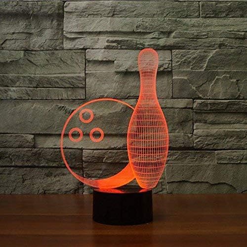 3D Bowling Night Light 16 Colors Changing USB Powered Remote Control Touch Switch Decor Lamp Optical Illusion Lamp LED Table Desk Lamp Children Kids Christmas Brithday Gift - LeafyLoom