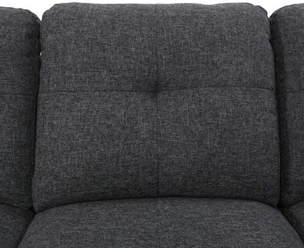 ROOMTEC Modern L Shaped Sectional Sofa with Storage Ottoman, Right Facing Chaise Longue, Reversible Backrest w/ 2 Cup Holders, Linen Tufted Cushions, for Living Room, Apartment, Black Grey - LeafyLoom