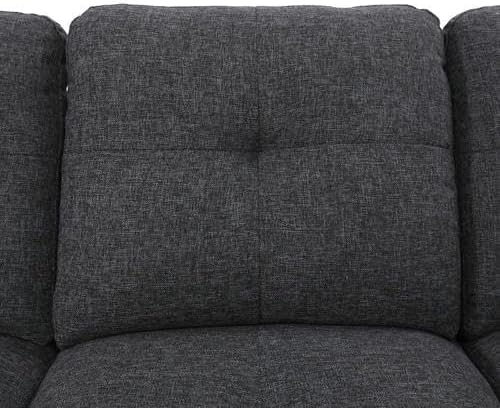 ROOMTEC Modern L Shaped Sectional Sofa with Storage Ottoman, Right Facing Chaise Longue, Reversible Backrest w/ 2 Cup Holders, Linen Tufted Cushions, for Living Room, Apartment, Black Grey - LeafyLoom